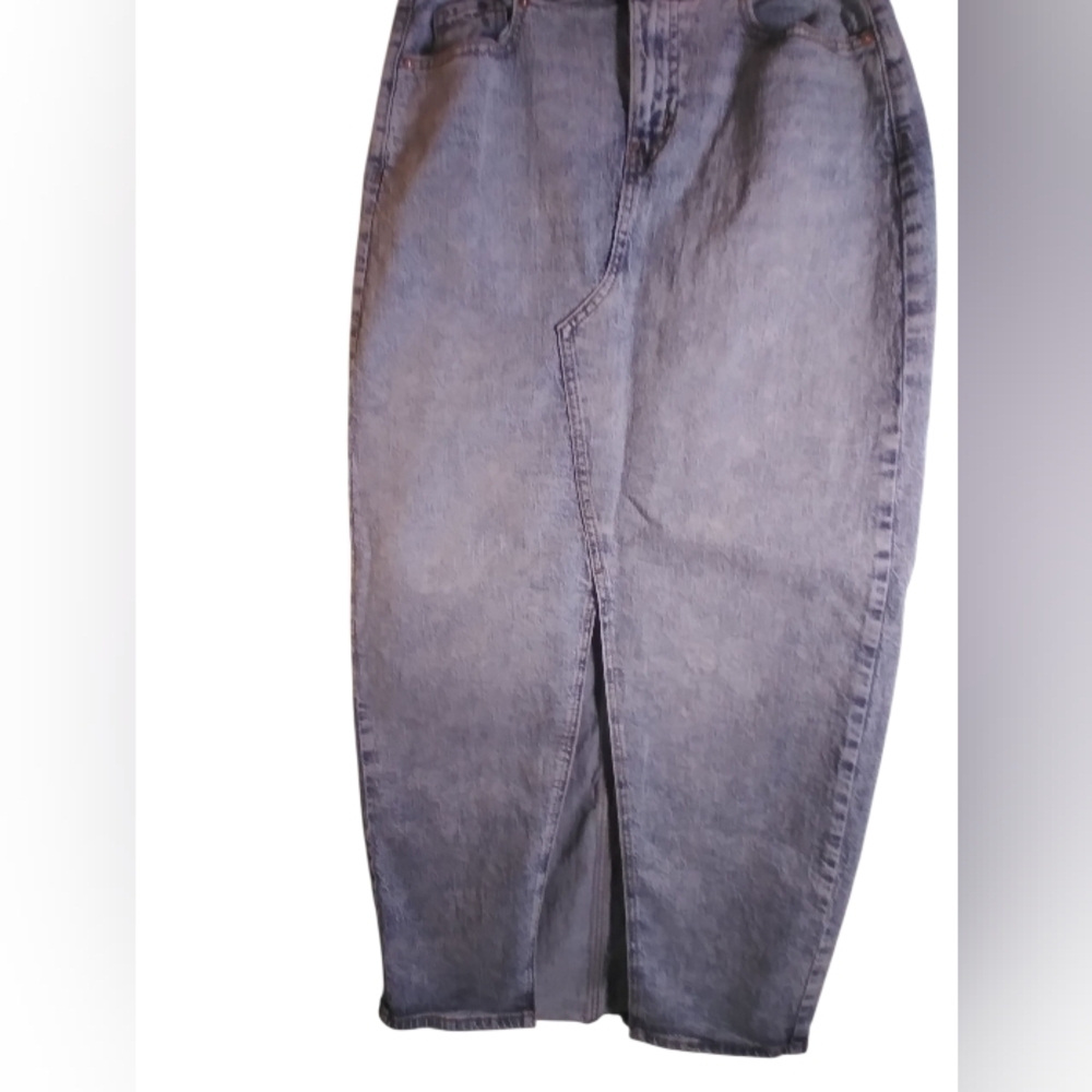 Wild Fable Womens Long Denim Jean Skirt Raw Waist Pockets Zip Front Size 6/R